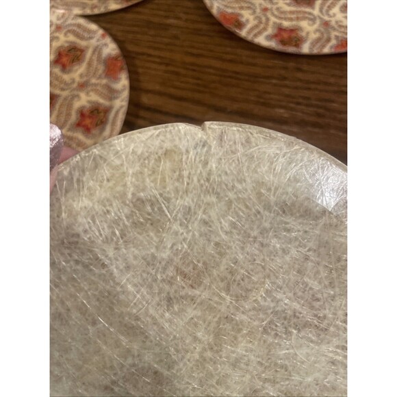6 Vtg Fiberglass Round Appetizer Plate Tray - Boho MCM Floral - Picture 7 of 7